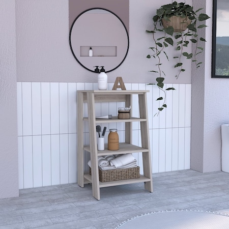 Tuhome St. Clair Linen Cabinet, Two Interior Shelves, Two Open Shelves, Single Door, Light Gray MLZ7127